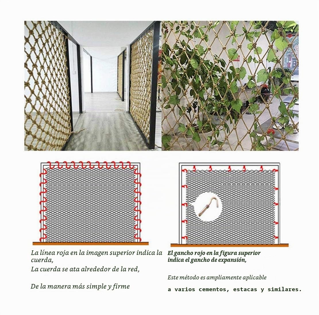 Red de Seguridad para barandillas al Aire Libre, Red de Valla de Cuerda de cáñamo decoración jardín Red de Seguridad balcón Escalera niños partición de astillero Red de Techo Patio Infantil
