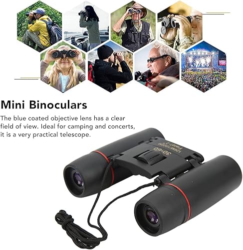 Miniatura 4 de Mini prismáticos compactos 30x60,Prismáticos plegables de 413.4 ft 3,280.8 ft,Ángulo de visión de 7.2 grados,Binoculares portátiles de aumento 8X