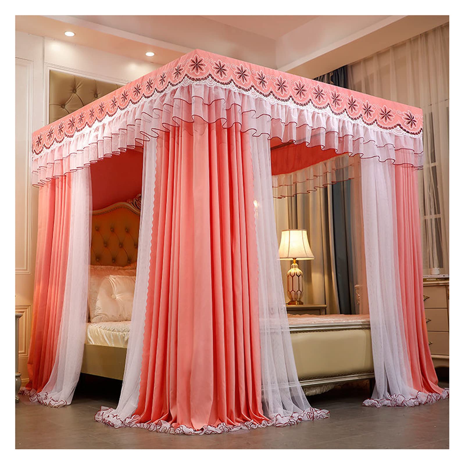 Moustiquaire lit double de luxe broderie dentelle occultante rose
