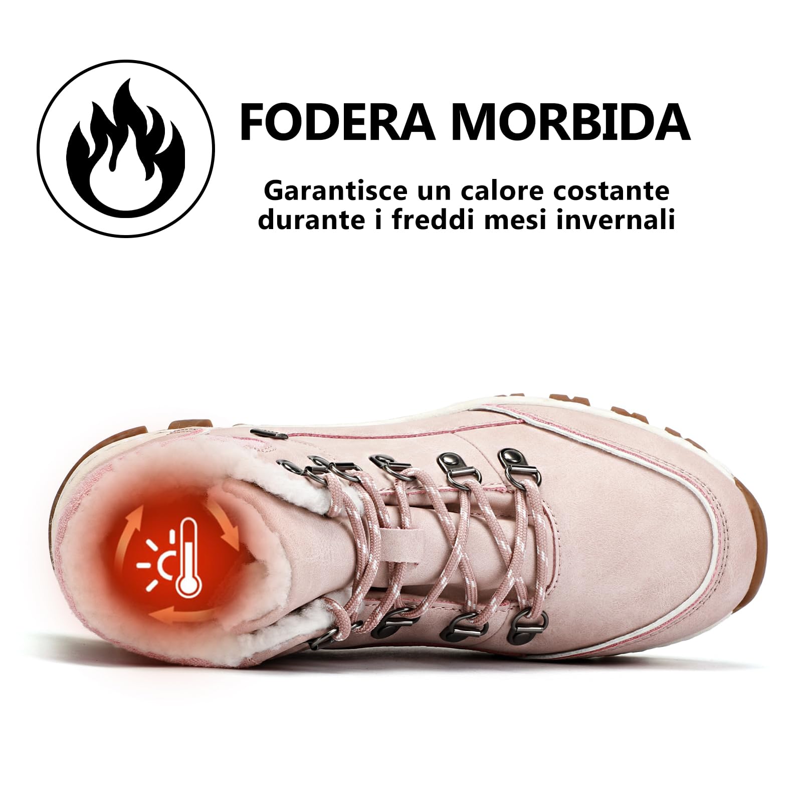 DOBOLIN Stivali Donna Inverno Scarpe da Neve Caldi Snow Boots Impermeabili Stivaletti Pelliccia Stringate Outdoor