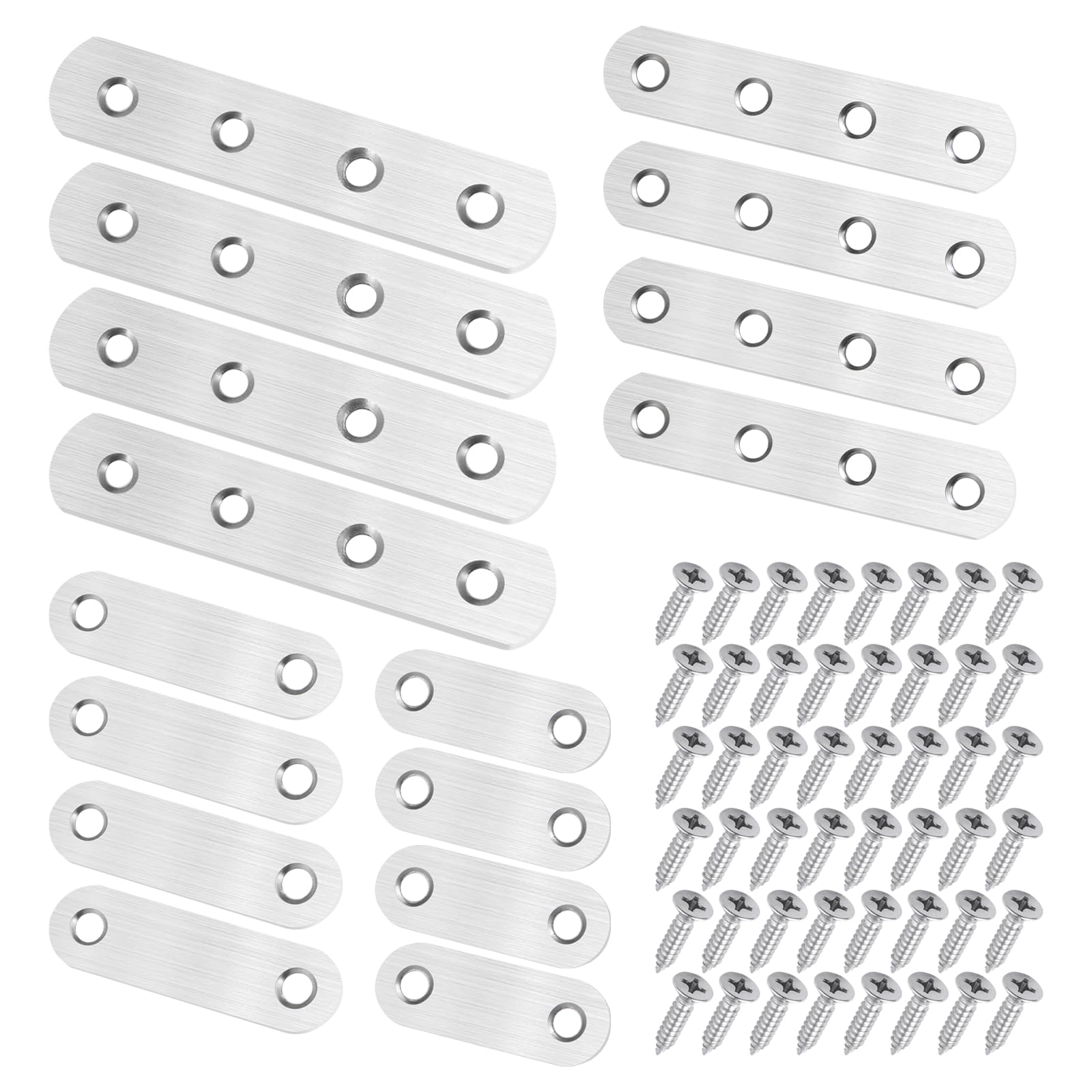 KIBBEH Flat Brackets for Wood,Connecting Plates Kit, 4 Sizes with Screws, Heavy-Duty Metal Joining Plates for Furniture Repair, Reinforcement, DIY Projects