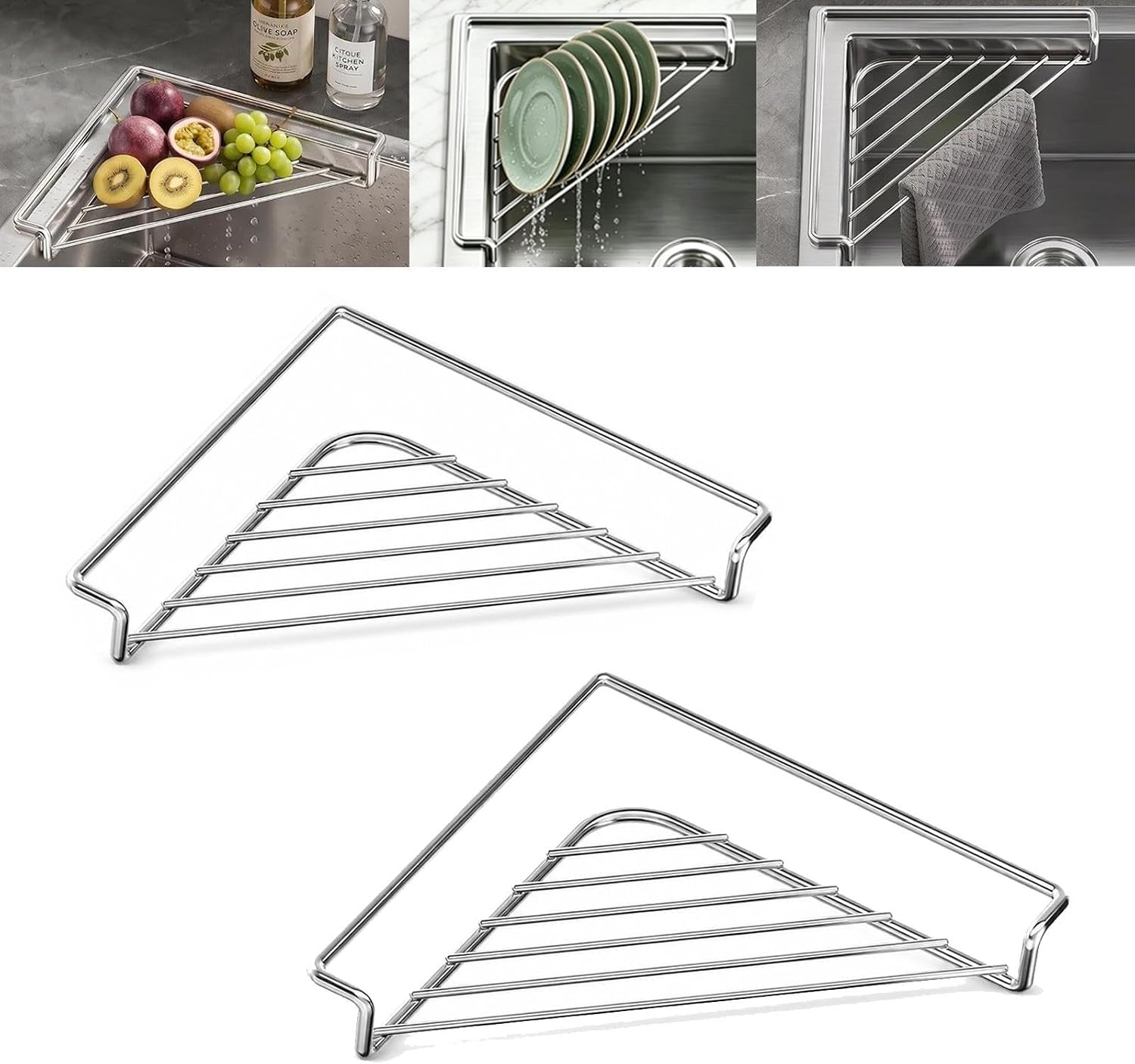 Dish Drying Rack, Stainless Steel Sink Corner Organizer