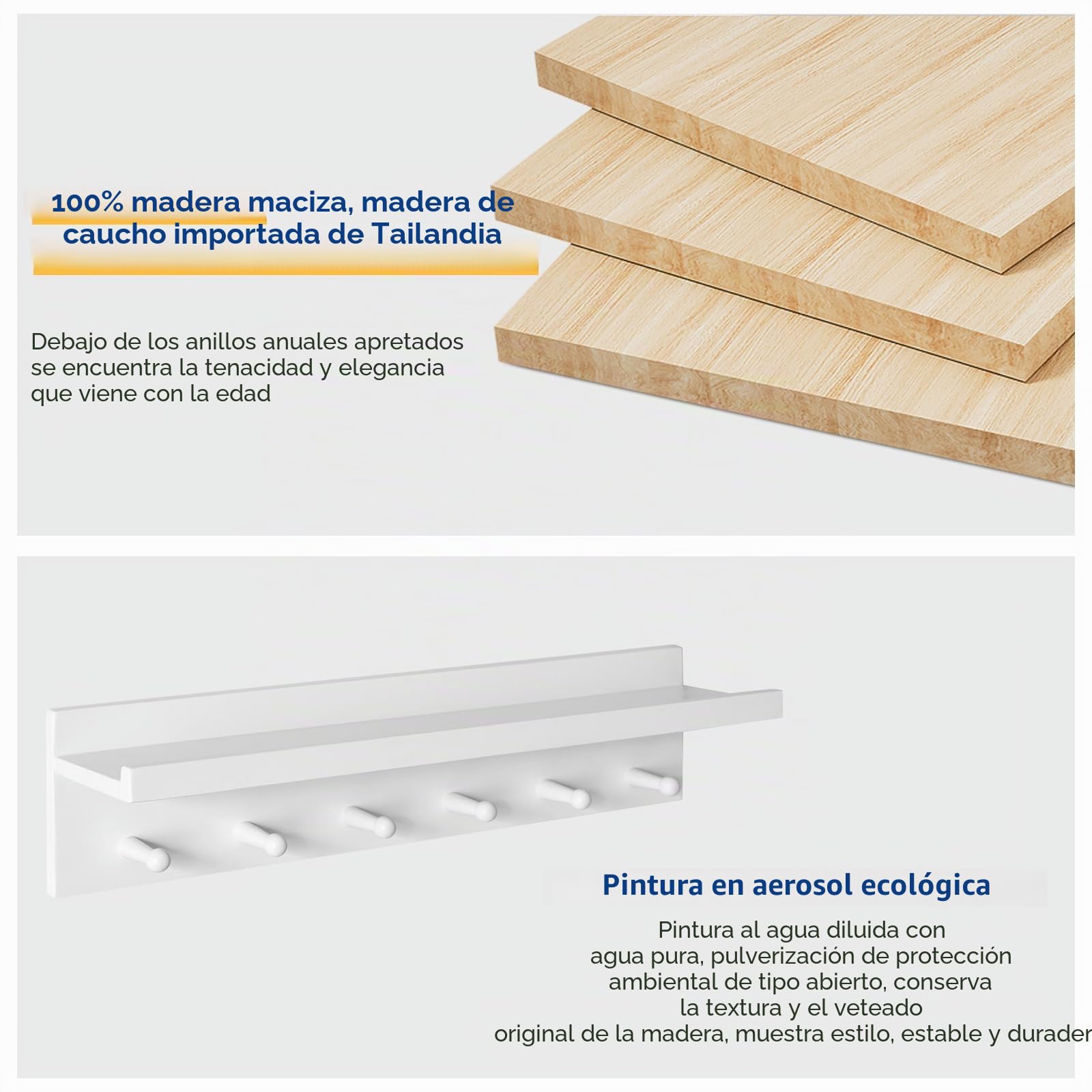 Aibiju Perchero de Madera con Estante Montado en la pared, Estante Colgante de pared de Entrada de 60 cm, para Baño, Cocina, Organizador de Llaves de Toalla Blanco YD-WS0260W