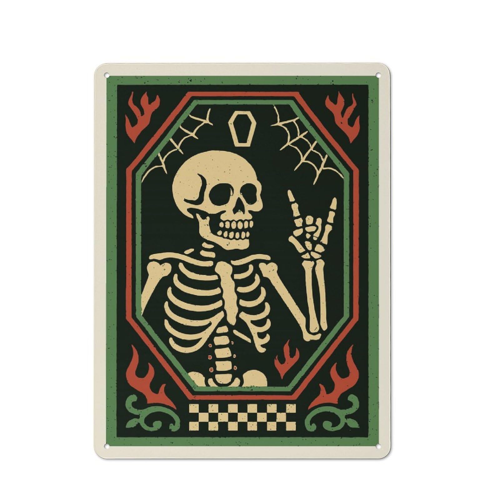 Junmoney Style-9 Skeleton Rock On Illustration Decorative Metal Sign 40X30cm, Country Style Bistro Wall Plaque For Kitchen, Cafe, Pantry Or Dining Room