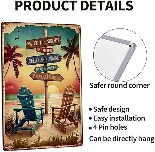 Miniatura 4 de Letreros retro de hojalata para decoración de habitación de playa, decoración de pared de 12 x 8 pulgadas, letrero para surfista y niña, estético