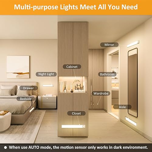 Miniatura 5 de YLXS 51 luces LED con sensor de movimiento para debajo del gabinete, luces magnéticas recargables de 12 pulgadas, barra de luz nocturna inalámbrica,