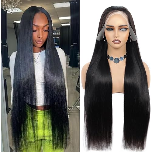 30 Inch Lace Front Wig Human Hair Straight 13x4 HD Transparent Lace Front Wigs Human Hair Pre Plucked with Baby Hair 180% Density Brazilian Virgin Straight Human Hair Full Frontal Wigs for Black Women