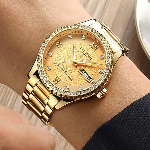 Miniatura 2 de OLEVS - Relojes de diamantes para hombres relojes de vestir a prueba de agua relojes analógicos de cuarzo de lujo con calendario de fecha y correa