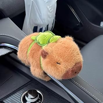 Cute Capybara Car Shift Knob Accessories Funny Capybara Plush with Turtle Gear Shifter Decor Car Decorations Gifts for Men Women 5.9 in