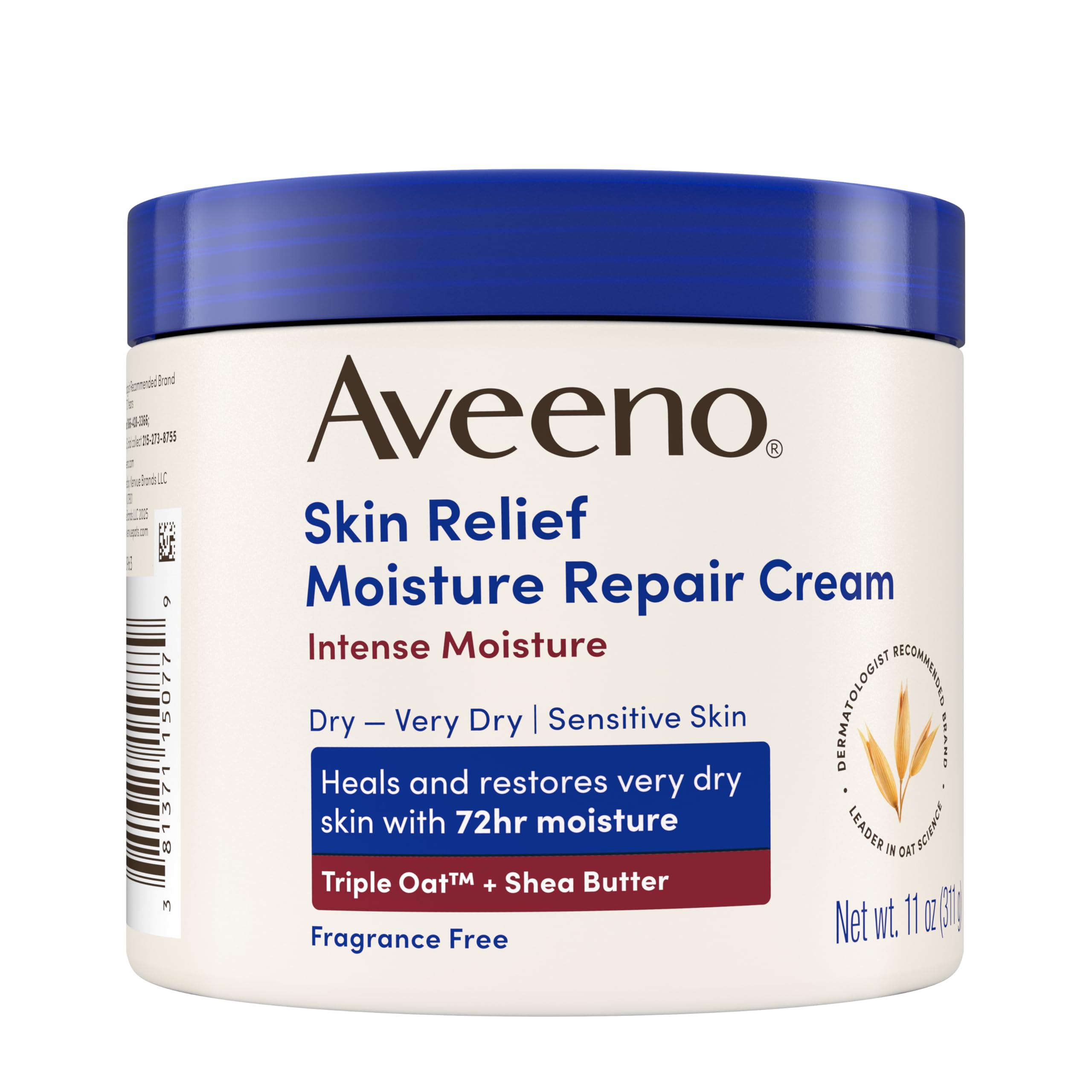 Aveeno Skin Relief Intense Moisture Repair Body Cream with Triple Oat & Shea Butter Formula, Helps Relieve & Restore Extra-Dry Skin with Long-Lasting Moisture, Fragrance-Free, 11 oz