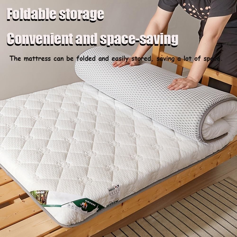 Materasso futon giapponese queen size in fibra di soia in lattice ispessito pieghevole arrotolabile tappetino per casa studente dormitorio letto a castello bianco 80 x 200 x 9 cm