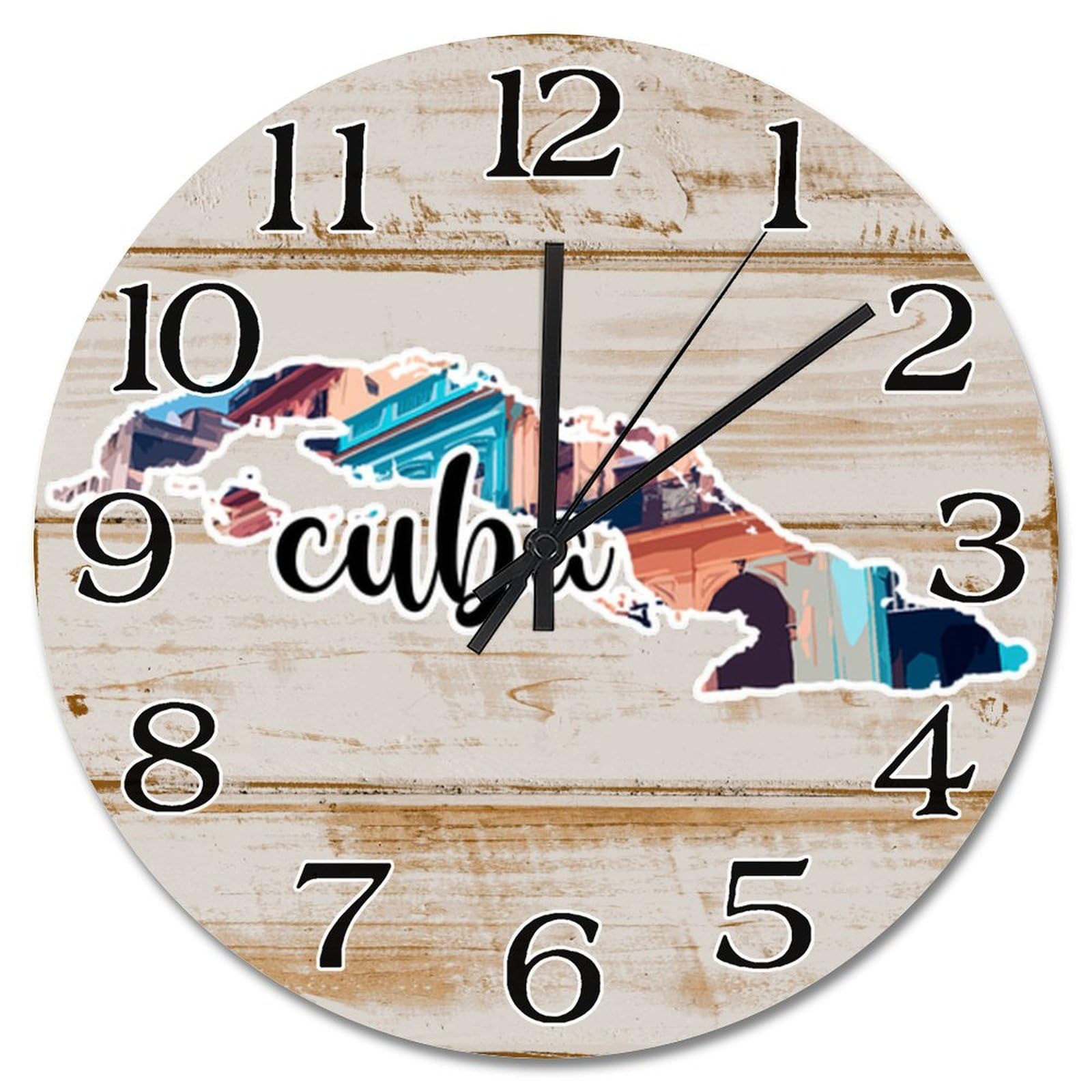 Horloge murale Cuba silencieuse de 38 cm pour décorer un salon voyageur