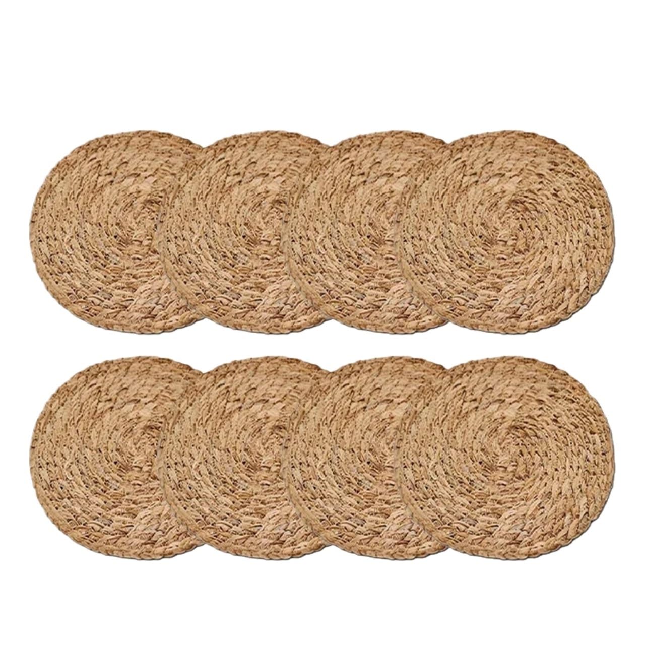Wicker Placemat Woven Placemats 30cm Round Rattan Coaster Natural Water Hyacinth Mats Handmade Weave Place Pads for Dining Table Home Outdoor(8pcs)