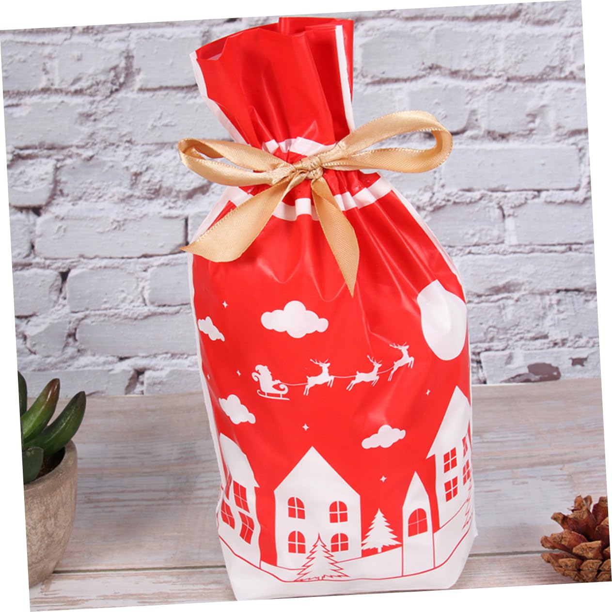 KOMBIUDA 100pezzi Sacchetti di Natale con Corda per Caramelle e Dolciumi per Feste e Regali varietà di Colori e Design Tema Natalizio