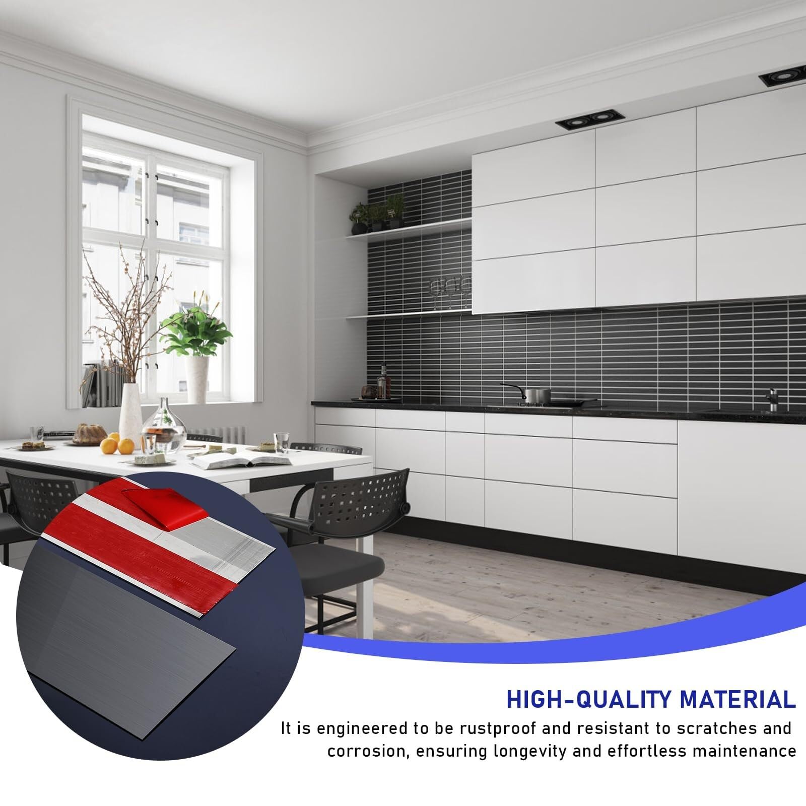 Moldura De Metal, Moldura para Pared Placa Protección Puerta Acero Inoxidable,4"x118",Autoadhesiva,Parte Inferior,Cocina,Gabinete,Negro Cepillado