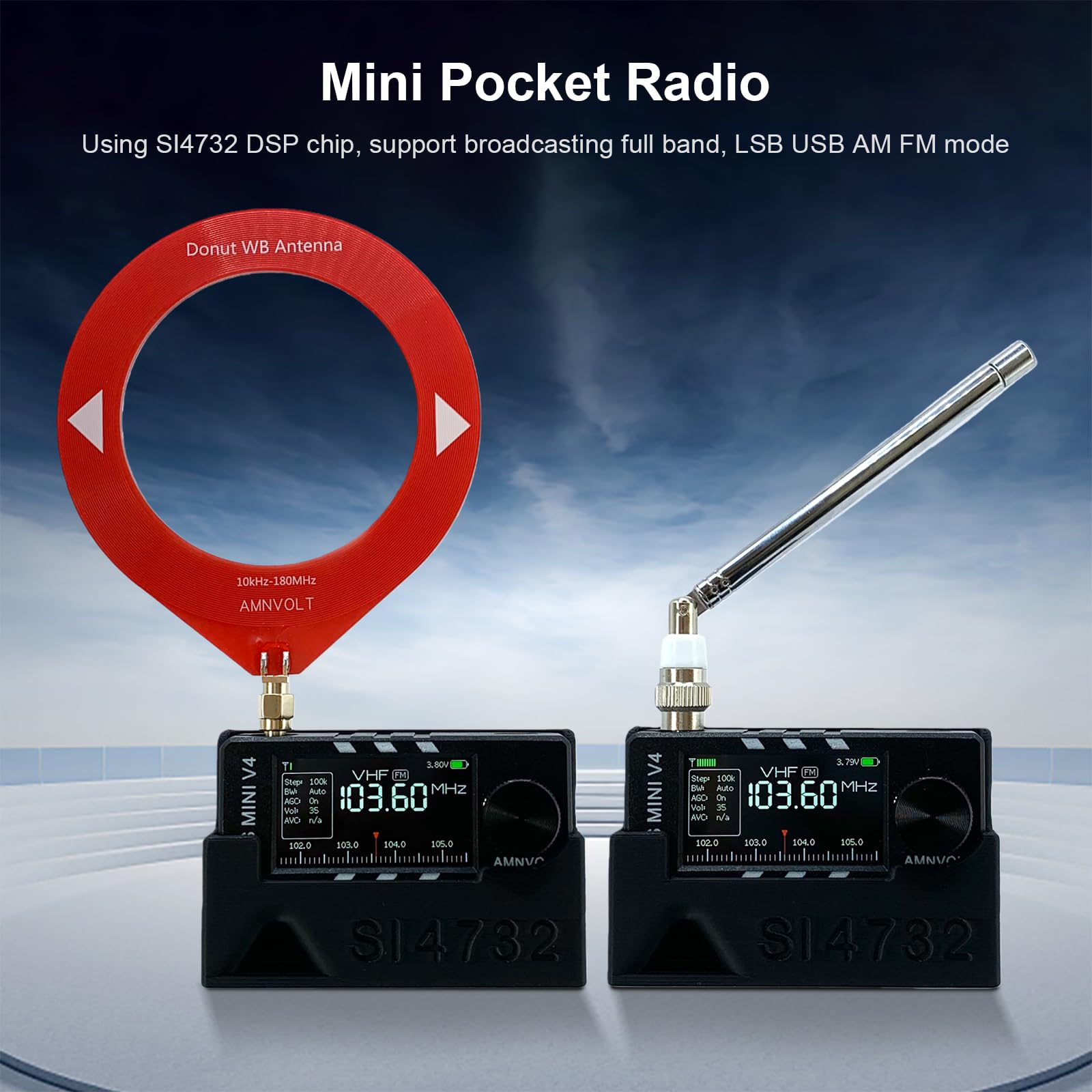 AMNVOLT V4 ATS MINI radio ze stojakiem i wzmacniaczem słuchawkowym, przenośny odbiornik radiowy AM FM, ekran IPS 1,9 cala, do chodzenia, wędrówek, kempingu