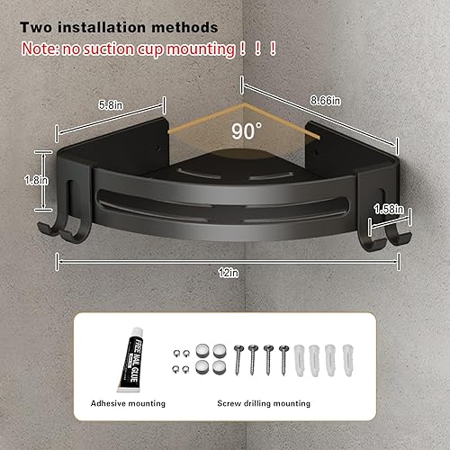 Miniatura 5 de VOLPONE Corner Shower Caddy with Razor Holder Adhesive Shower Shelf Corner No Drilling Bathroom Shower Organizer Storage Rack (2-Pack, Black)