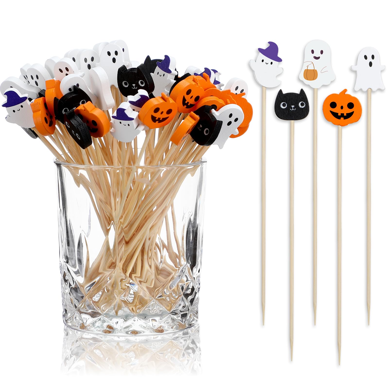 Pics à cocktail d'Halloween Chengu en bambou pour apéritifs et buffets - Lot de 200