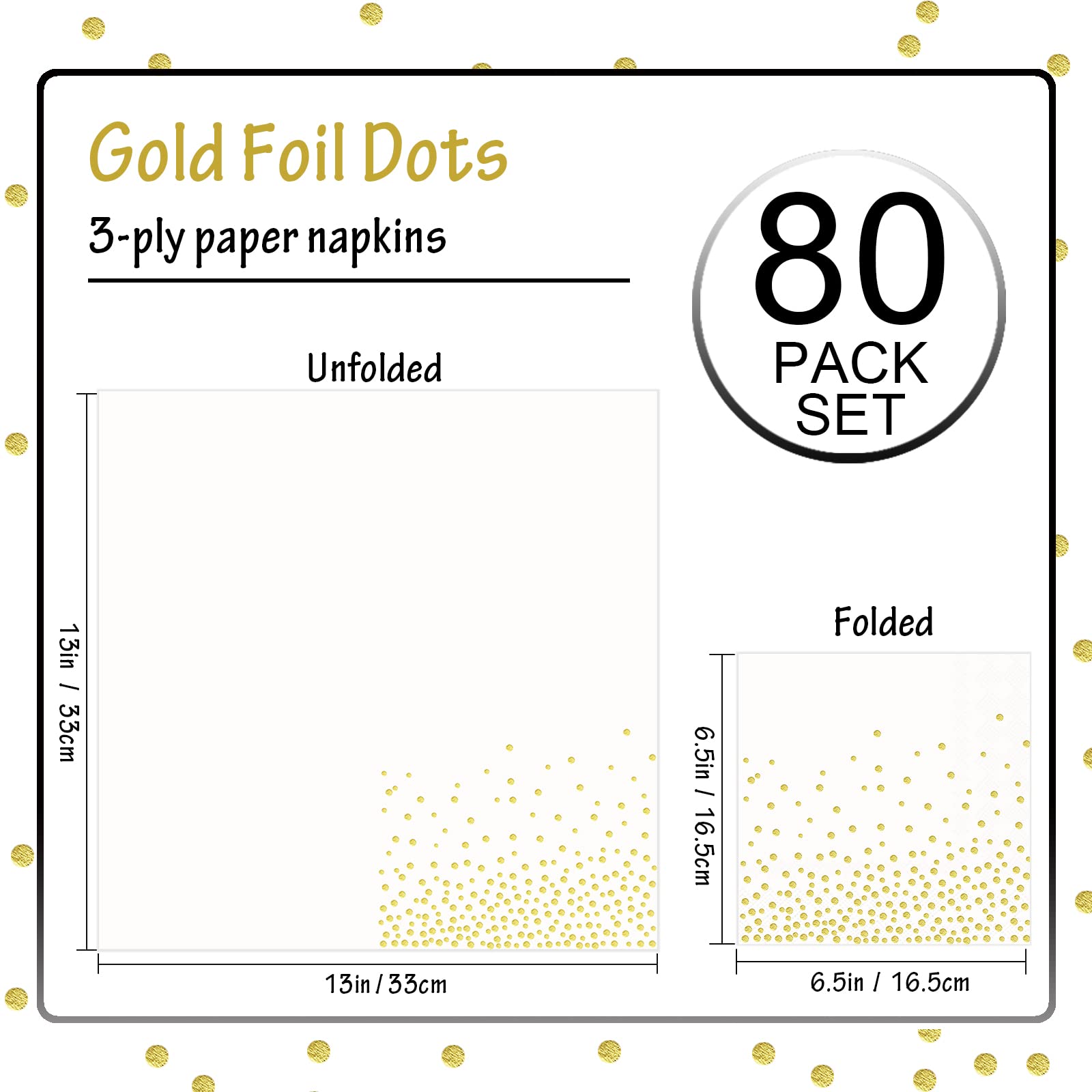 Serviettes jetables, Paillettes dorées Serviette de table, Blanc Serviette en papier, 33x33cm 80 pièces Serviettes de fête, Serviettes de cocktail Boissons serviettes Décorations de fête