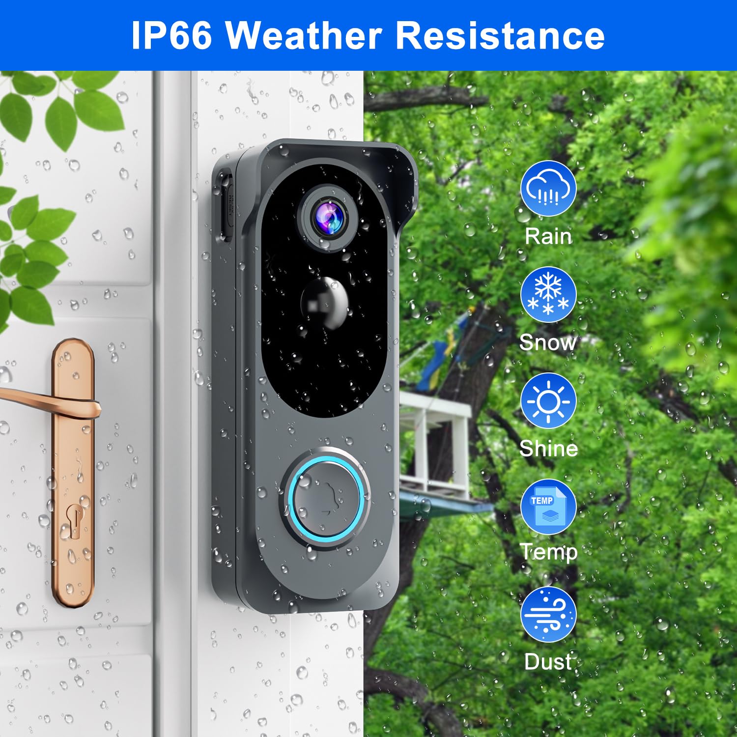 Videocitofono wireless 2K HD, con rilevamento del movimento PIR, alimentazione a batteria, avvisi istantanei, audio a 2 vie, visione notturna, WiFi 2.4G, IP66, scheda SD/archiviazione cloud, funziona