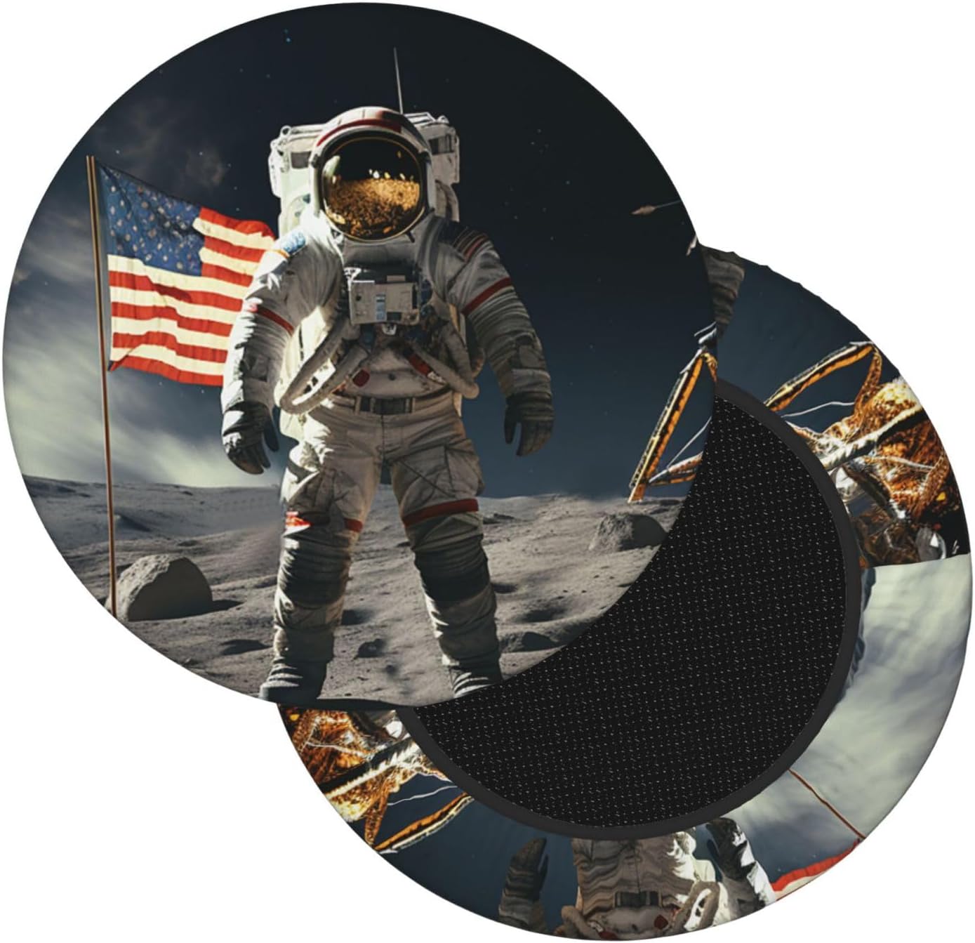 Bar Stool Cover Round Elastic Stool Cushion Covers Astronaut Landing On The Moon Bar Chair Cover Washable Stool Cushion Slipcover Stretch Stool Seat Covers for 12-14 Inch Chair