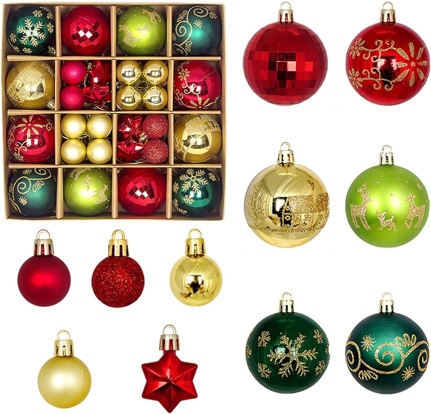 MOJUN Christmas Balls Ornament, 44pcs Multi-Color Plastic Shatterproof Christmas Tree Hanging Ball Ornaments Set for Holiday Decor