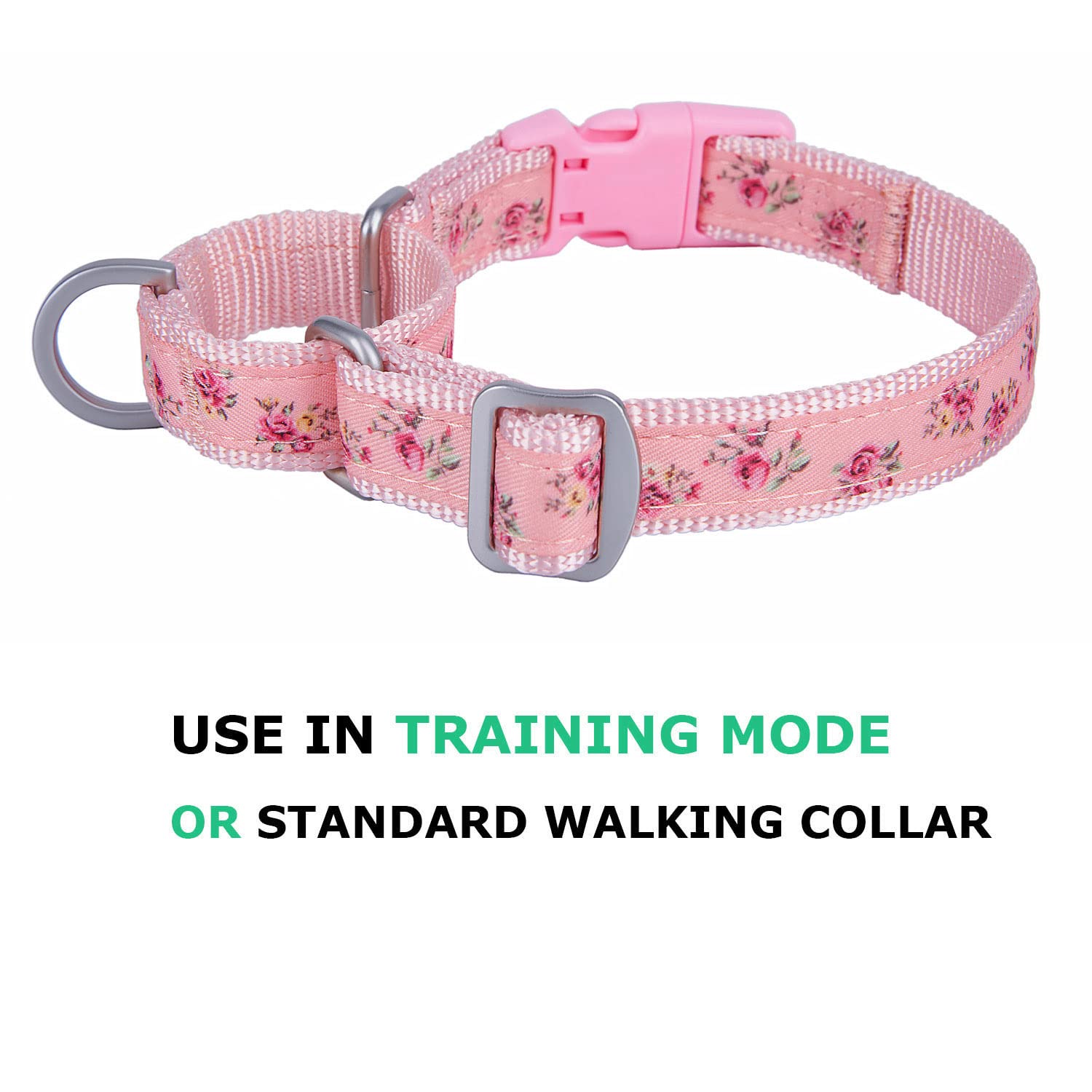 YUDOTE Martingale Dog Collars with Quick Snap Buckle in Floral Print Flower Nylon No Pull Collars for Female Male Small to Medium Dogs, Pink