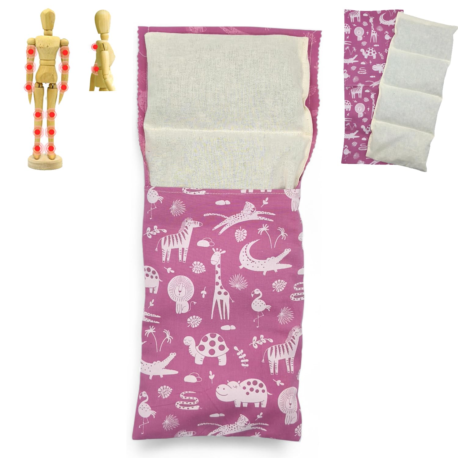 Saco semillas "Pink Zoo", saco con huesos de cereza, saco semillas microondas, saco térmico, frío y calor, bolsa microondas, funda lavable, 40x17cm, 400gr