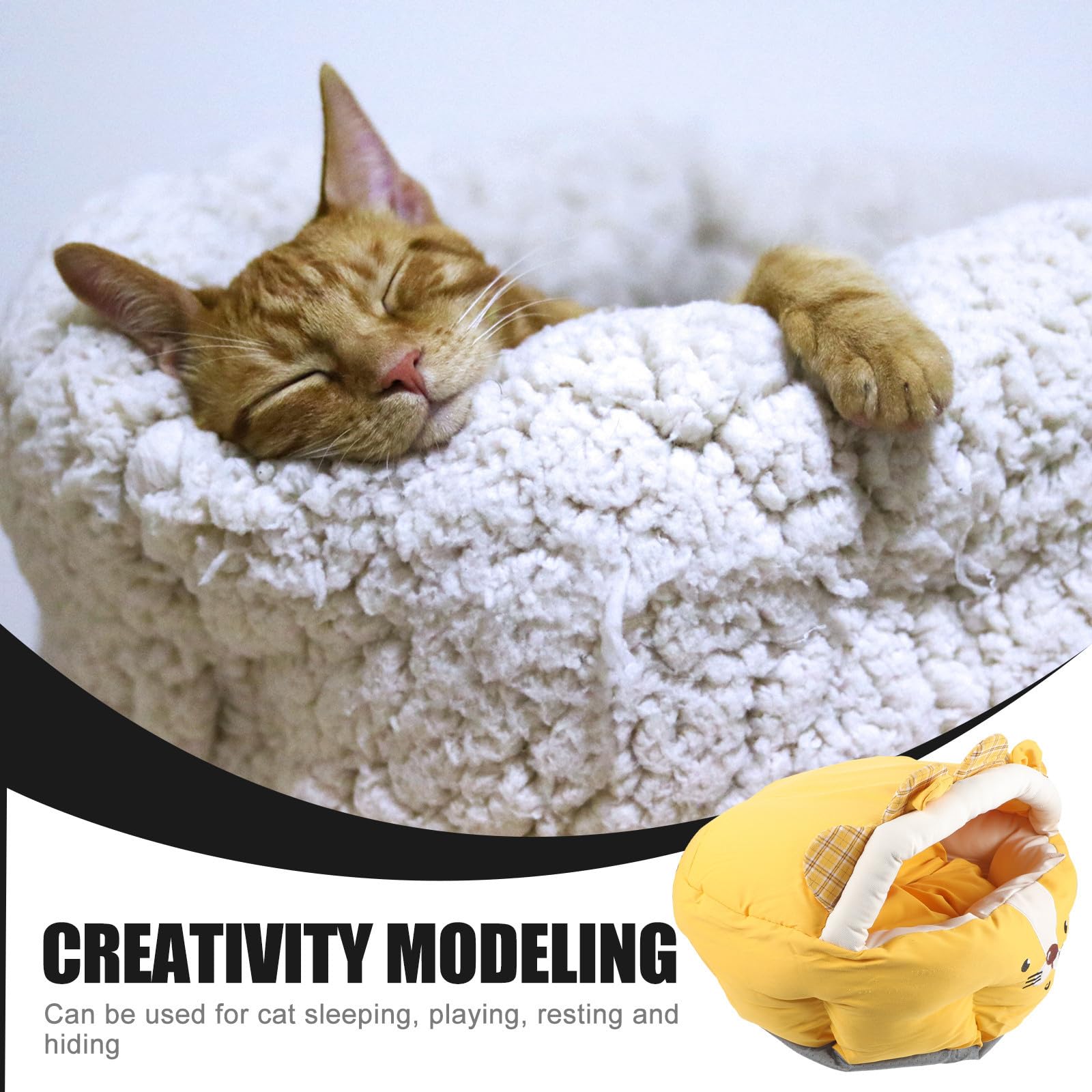 Nid de Chat Maison pour Chats Peluche Orange Motif Lionceau Lit d'hiver pour Animaux de Compagnie pour Chambre et Sol