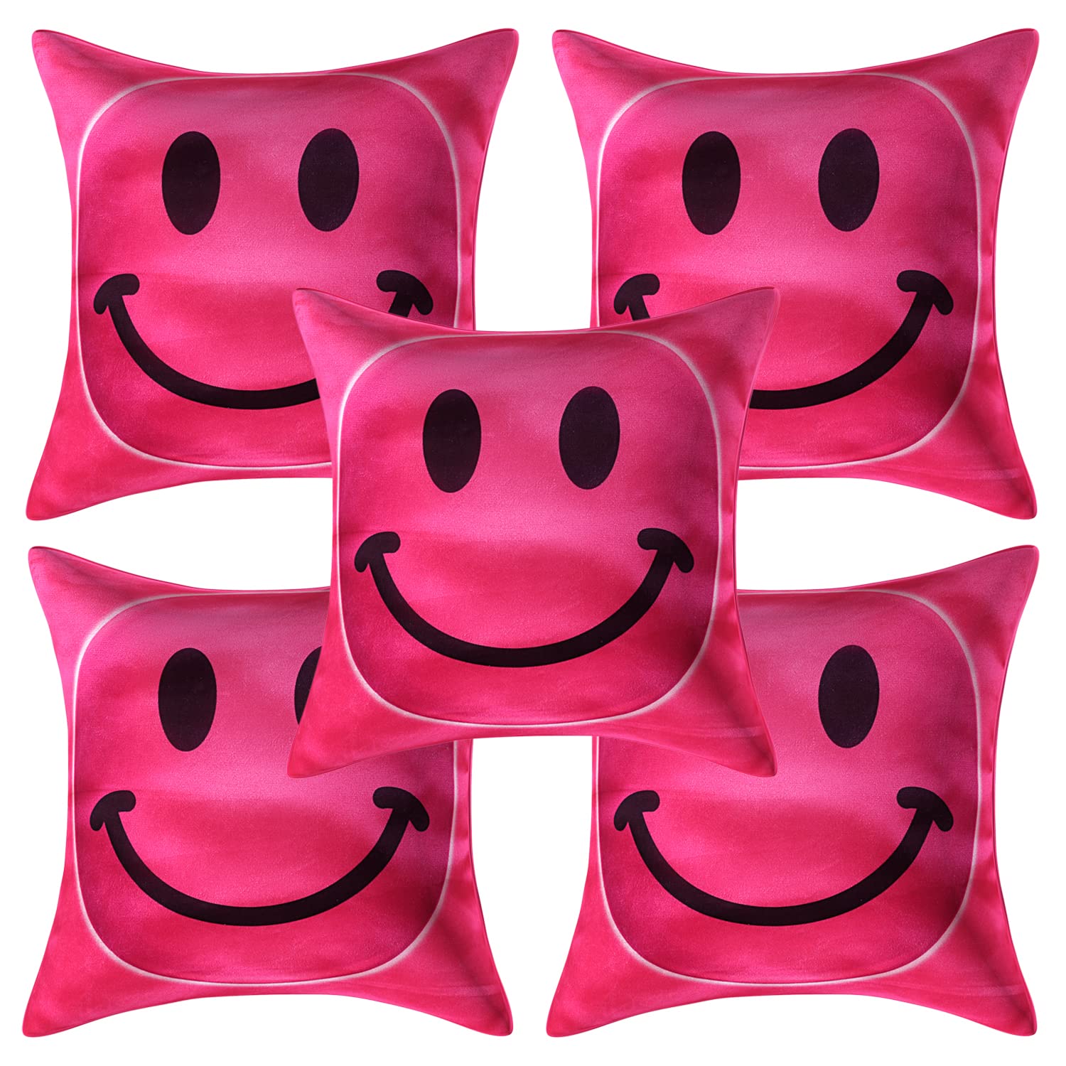 Kuber Industries Smiley Print Soft Decorative Square Cushion Cover, Cushion Covers, Cushion Case for Sofa Couch Bed 16x16 Inch- Pack of 5 (Pink)