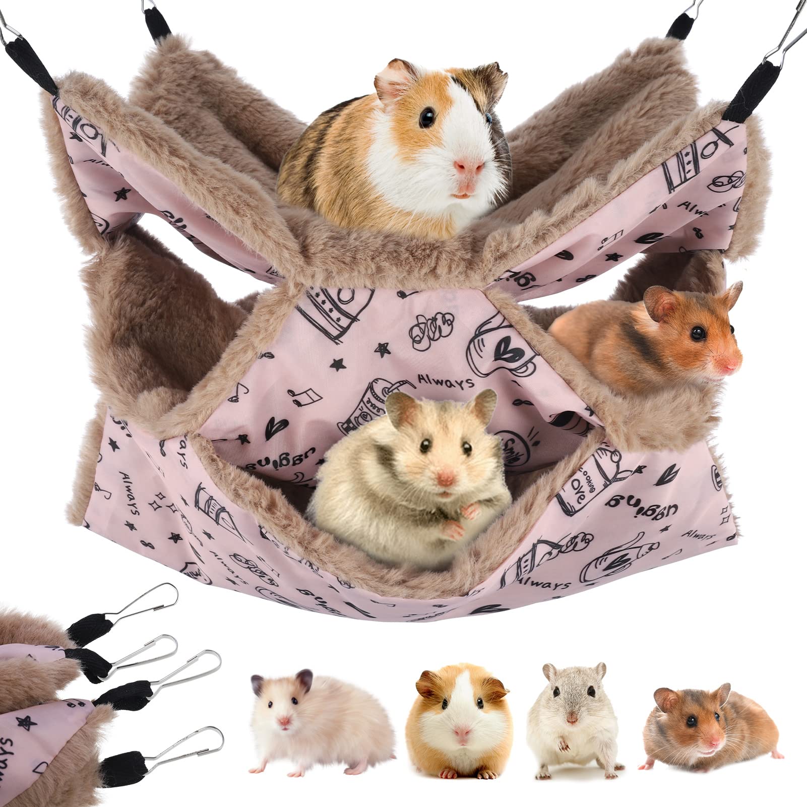 Dacitiery Pet Cage Hammock, 3 Layer Hamster Hanging Bed Plush Sugar Glider Cage for Small Animals Gerbil Chinchilla, Pet Cage Hanging Hammock Tunnel Mats, Nap Sack Swing Bag Soft Bunkbed Hammock Toy