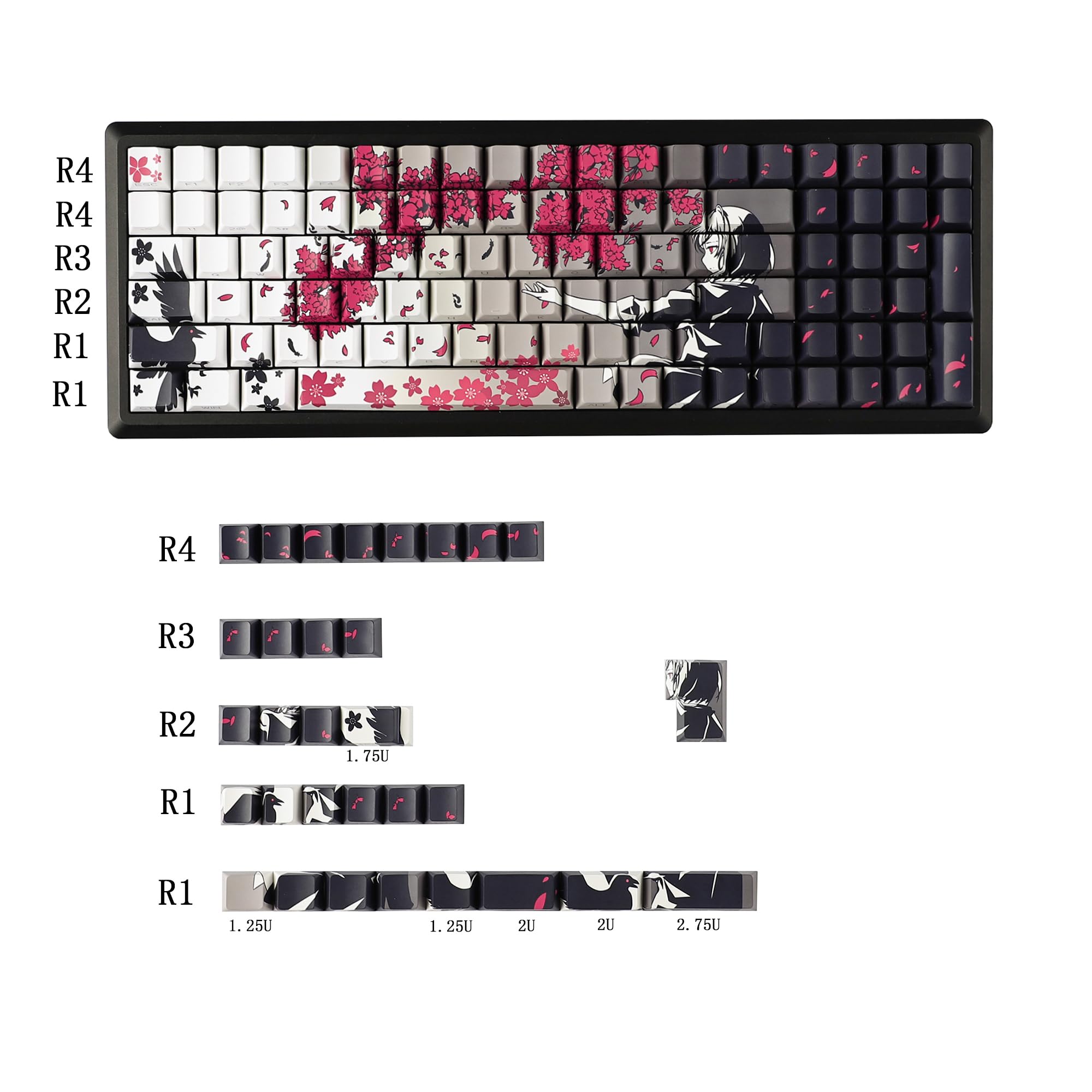 Amazon.com: YMDK 131 Raven Sakura Keycap Cherry Profile Double