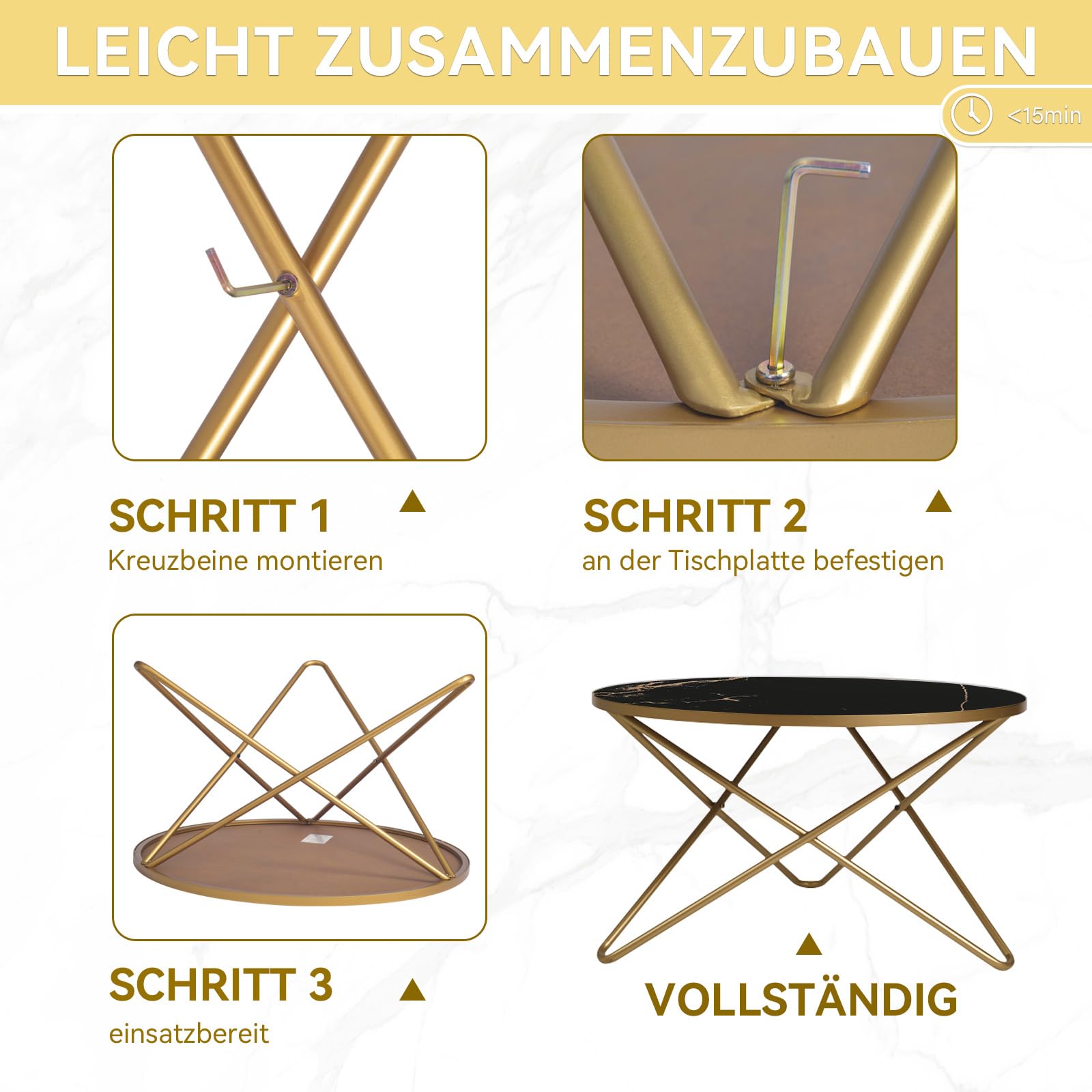 HOLTICO Couchtisch Beistelltisch Rund, Wohnzimmertisch Sofatisch für Wohnzimmer Garten Balkon Schlafzimmer,Tisch Rund Modern,Pflanzentisch Outdoor mit Marmormuster (Schwarz 2, 80 * 80)