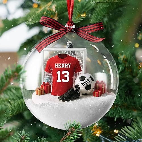 Miniatura 2 de Adorno de fútbol personalizado, adorno de bola de nieve de Navidad, decoración del árbol de Navidad para jugadores y fanáticos del fútbol, adornos