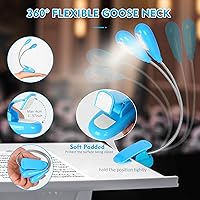 Vista 4 de TEECOO Luz de soporte de música, luces LED de libro con clip, funciona con pilas USB y AAA, lámpara de lectura en la cama, 4 niveles de brillo, Azul