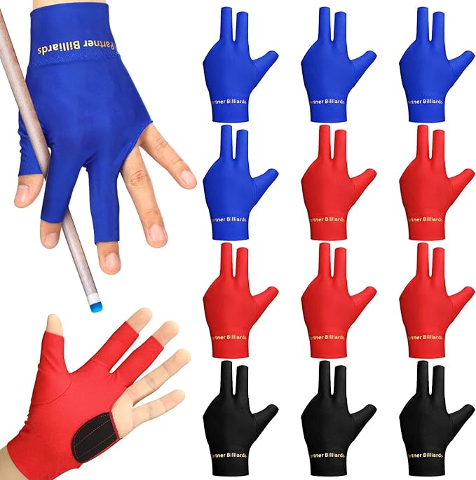 Junkin 15 Pcs 3 Fingers Pool Gloves Billiard Glove Elastic