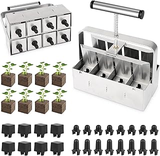 Upgraded Soil Blocker, 8 Cell Seed Blocker 2 inch Quad Soil Block Maker Manual with 3 Types of Seed Pins,Hand-held Soil Blocking Tool for Seed Stater Tray Outdoor Plants