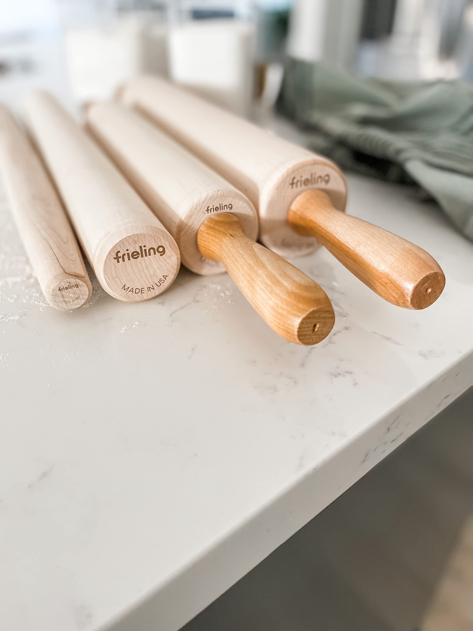 Frieling Mattarello in acero realizzato negli Stati Uniti, mattarello classico francese, rullo conico in legno per la cottura, 3,8 x 50,8 cm, rullo per impastare