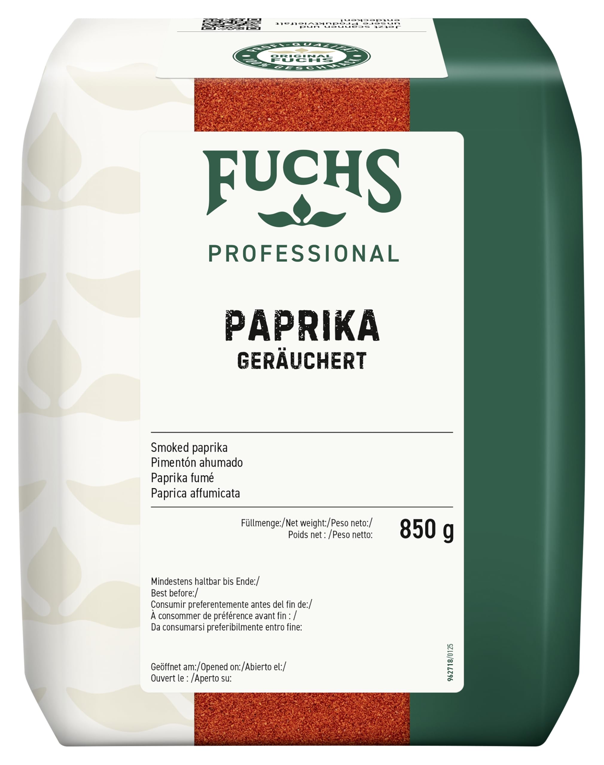 Fuchs Professional - Paprika geräuchert | Gewürz mit Rauchnote für Dips, Marinaden und Gulasch | Profi-Qualität für Großverbraucher und Gastronomie | 850 g im recyclebaren Beutel