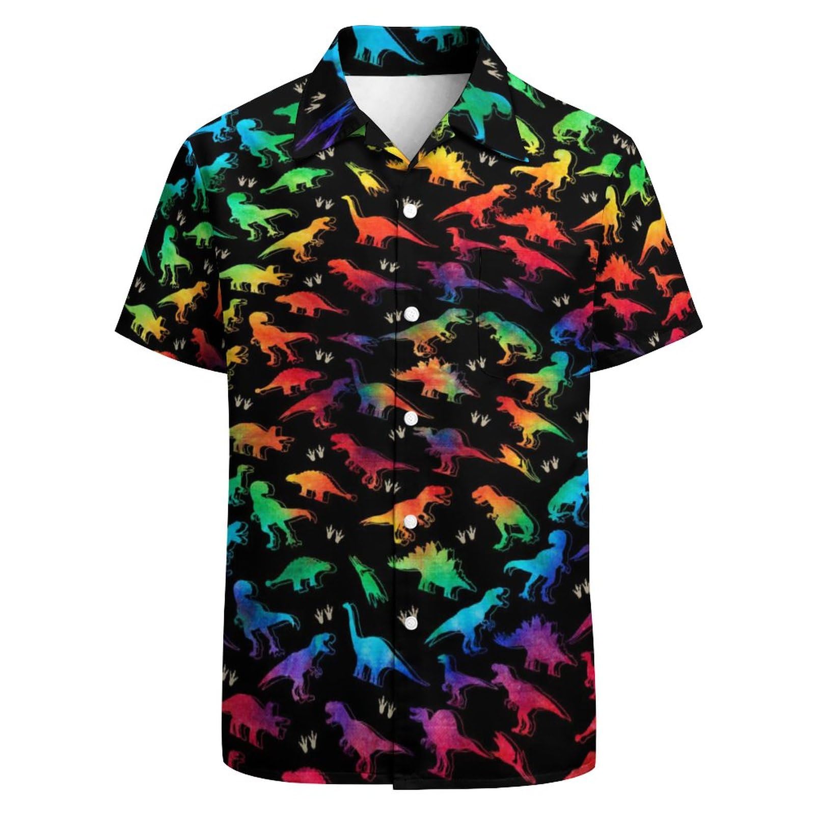 Gadzille Men's Dinosaur Tie Dye Short Sleeve Hawaiian Shirts Casual Fashion Aloha Beach Party Button Down Shirt For 3XL