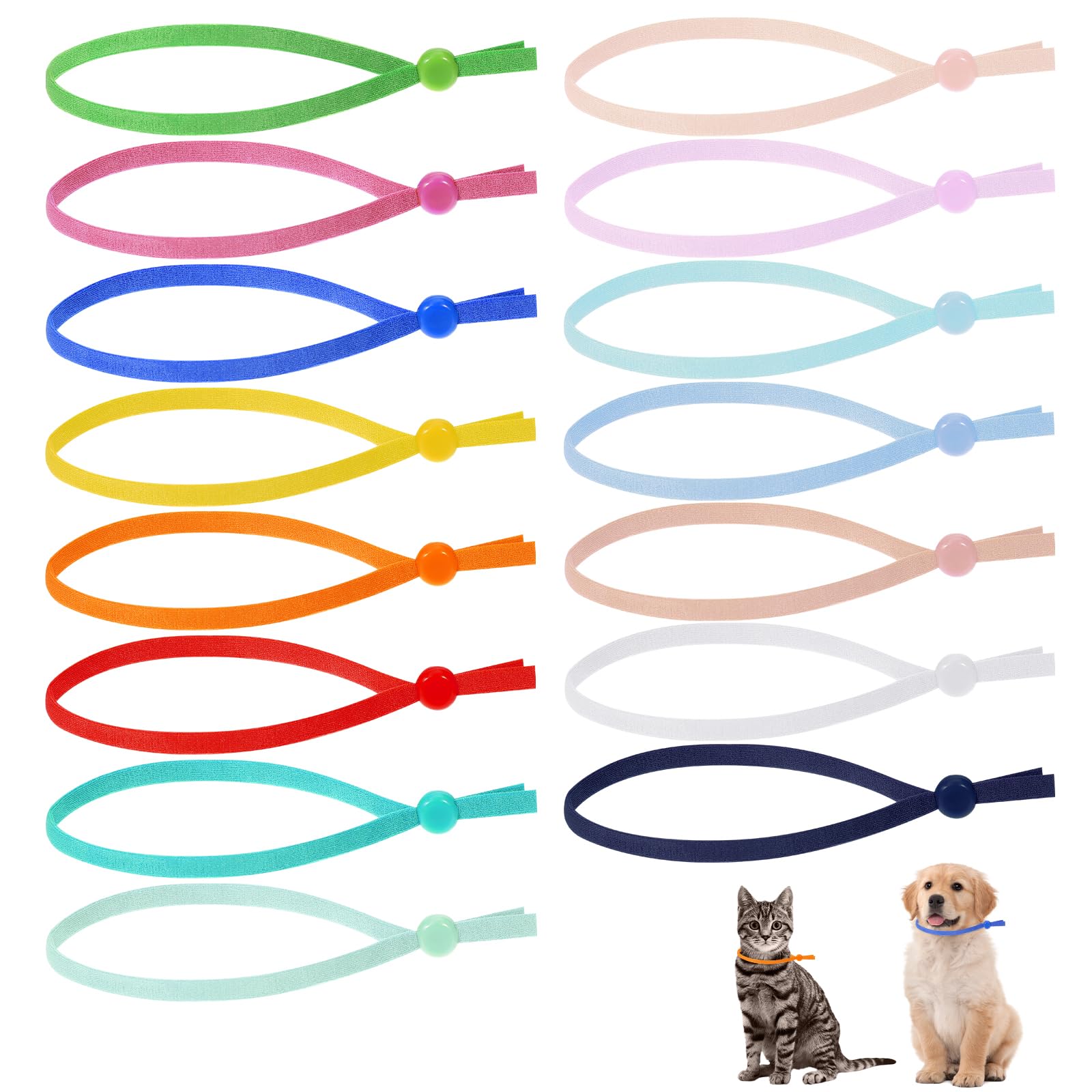 60pcs Stretchy Puppy Collars for Litter Colored Whelping Identification Bands for Newborn Puppies and Kittens Adjustable Identification Loops Bulk Multi Straps for Whelping 4 Inches - 15 Colors
