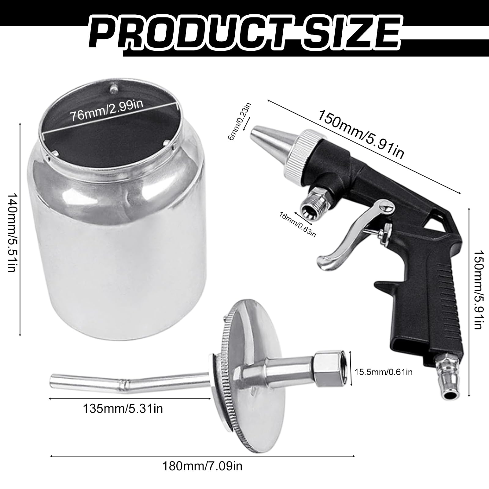 Pistola per sabbiatura con serbatoio in alluminio 6,5-8 bar 1L aria compressa