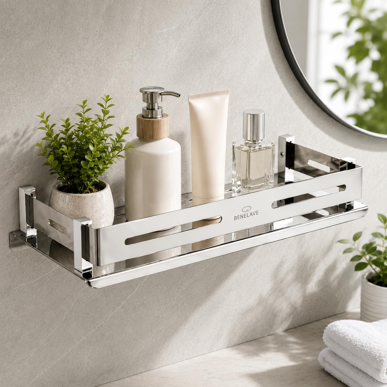 Benelave by Hindware Bathroom Accessories Bathroom Multi-Purpose Shelf | Made of Stainless Steel | Stylish & Convenient | Space Saving-image-22