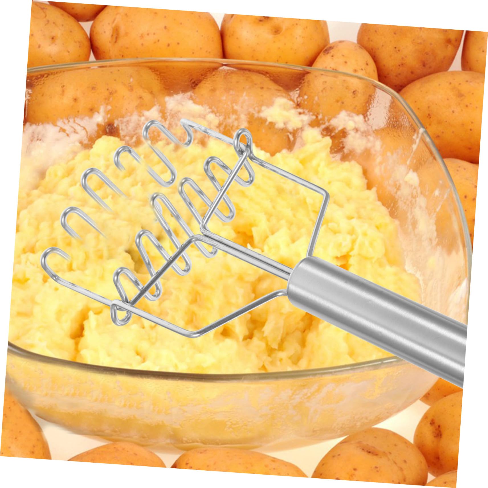 MUCKLILY 1Pc Stainless Steel Potato Press Kitchen Gadget for Mashed Potatoes Handle Wave Type Design for Home Restaurant Use Compact Easy to Store