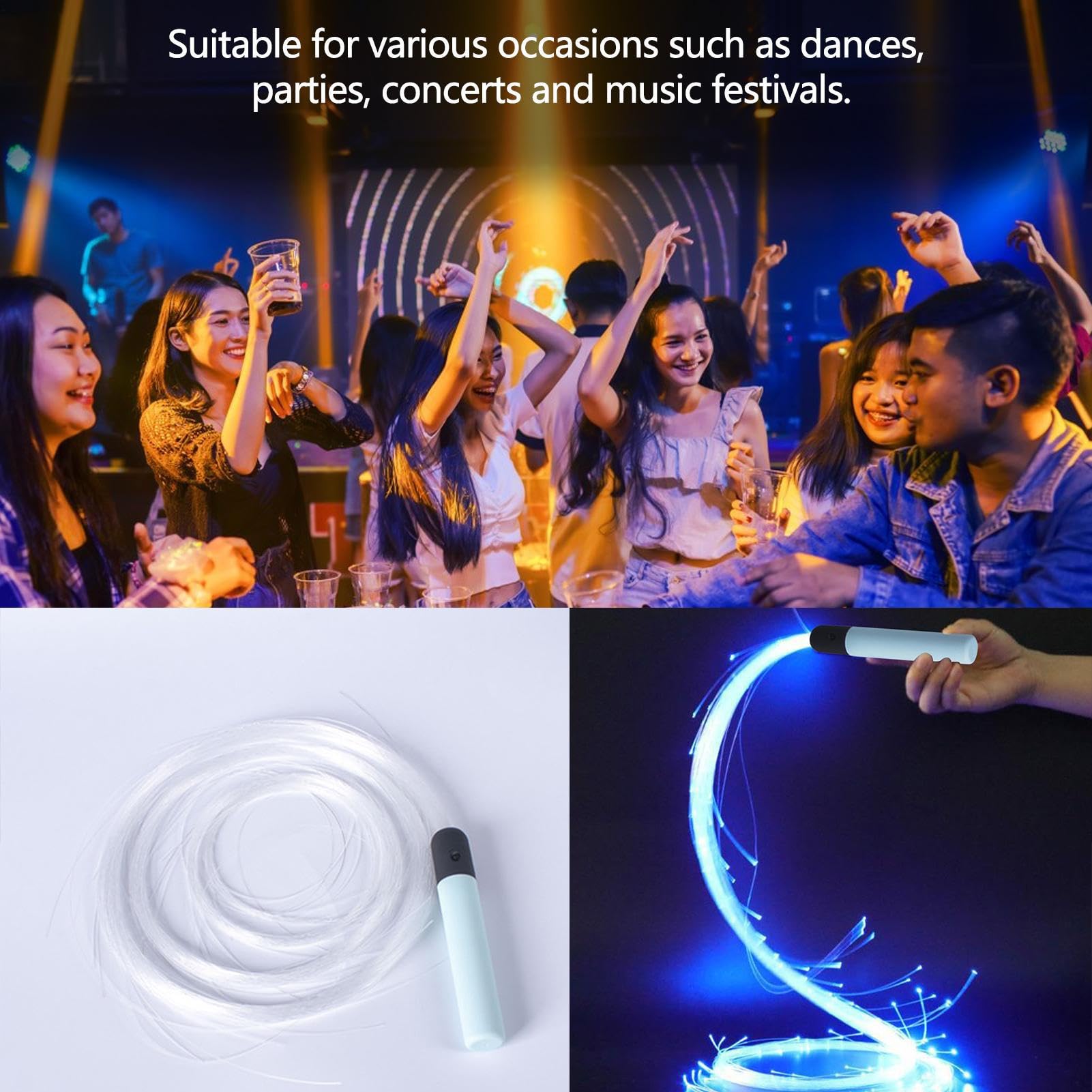 Frustino luminoso per ballare, girevole a 360 gradi, accessorio per danza, 4 modalità di illuminazione variabili, fruste per festival musicali, fruste da ballo per feste di carnevale