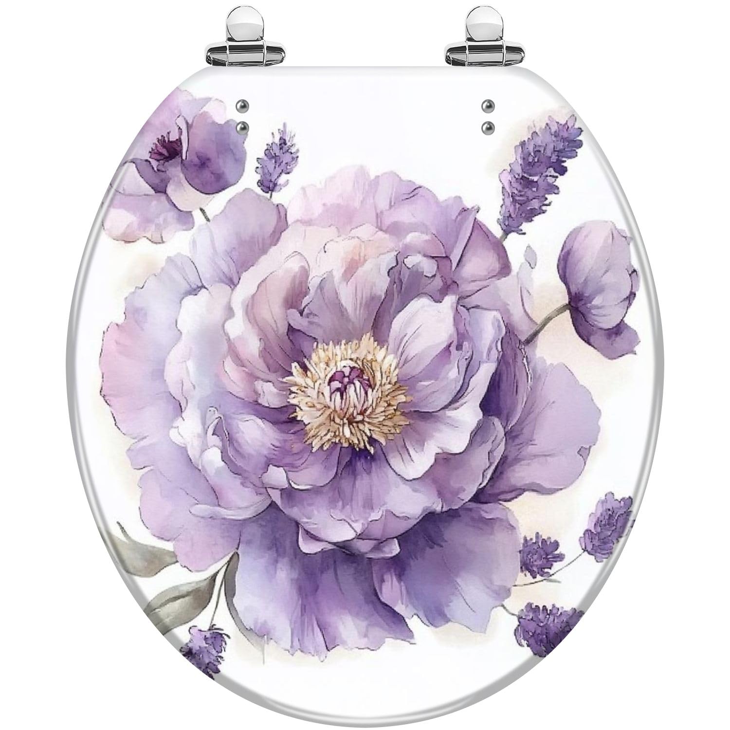 Tazyyzuu Multi3 Round Purple Floral Toilet Seat Resin Slow Close Quick-Release Hinges Easy Clean(Multi3)