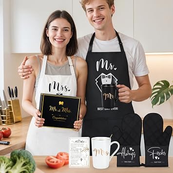 Wedding Gifts for Couples 2026 Bridal Shower Gift for Bride To Be Engagement Gifts for Couples Newlyweds His and Hers Mr and Mrs Gift for Anniversary Marriage Matching Couple Stuff Basket with Aprons