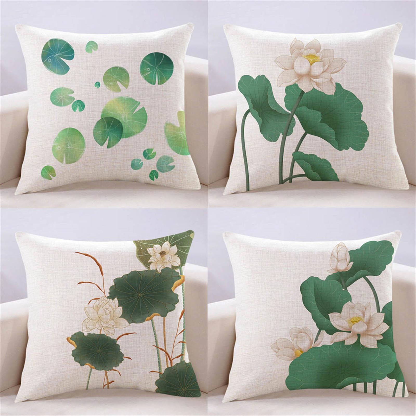 Housses de coussin 55x55cm fleur de lotus taie oreiller extérieur canapé salon en lin