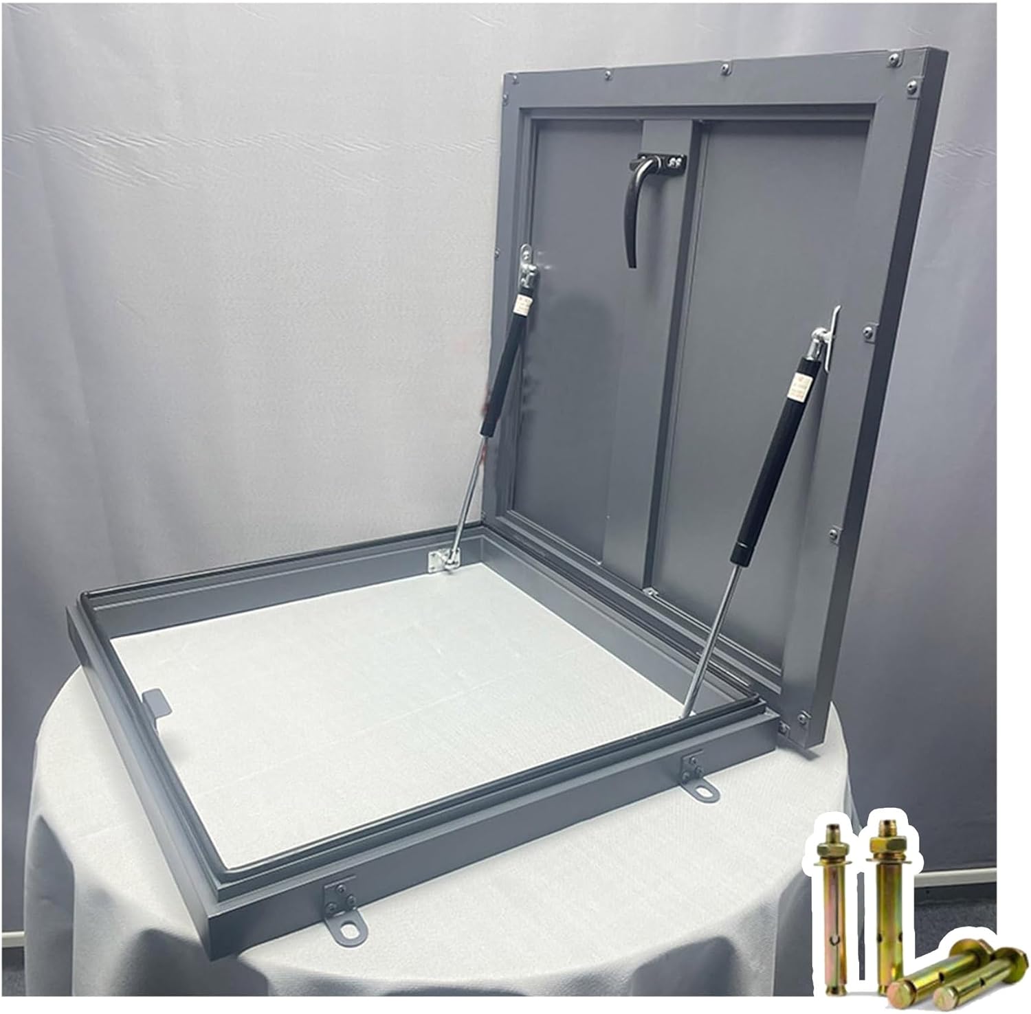 Galvanized Steel Roof Hatch Attic Skylight Escape Hatch with Aluminum Frame Gas Struts for Basement, Warehouse, Factory Use(Gray,27x27in/68.6x68.6cm)