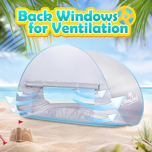 Miniatura 3 de Monobeach Tienda de campaña de playa para bebé, portátil, sombra, piscina, protección UV UPF50+, refugio del sol para bebé con dosel de fácil